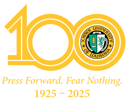 Xavier University 100 year logo. "Press forward. Fear nothing."