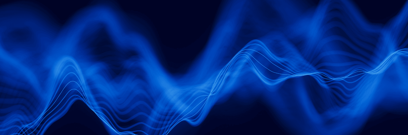 abstract blue audio waveform over a dark background