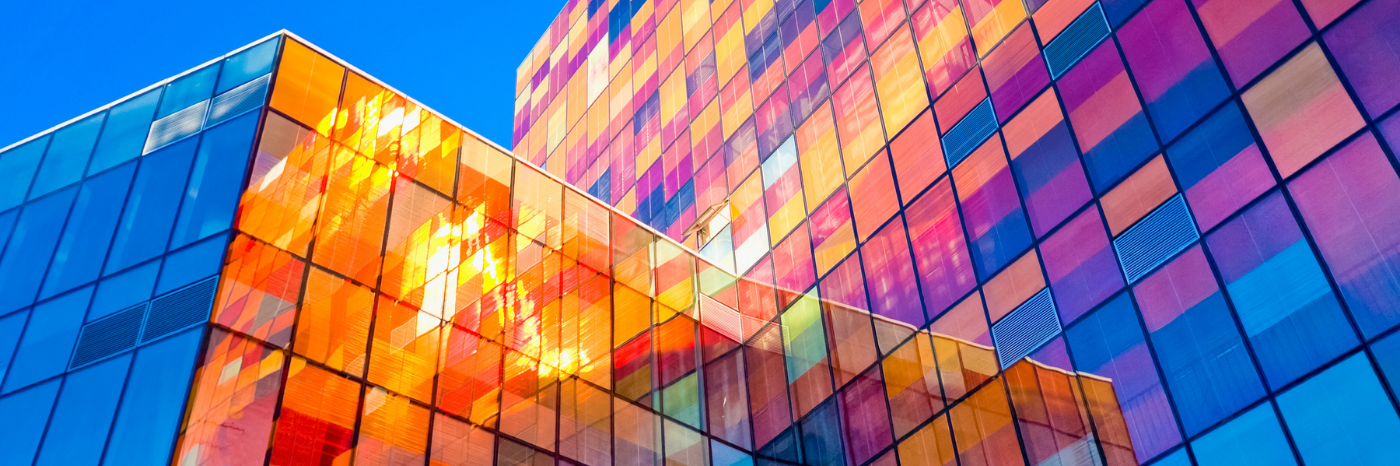 Multi-colored glass wall